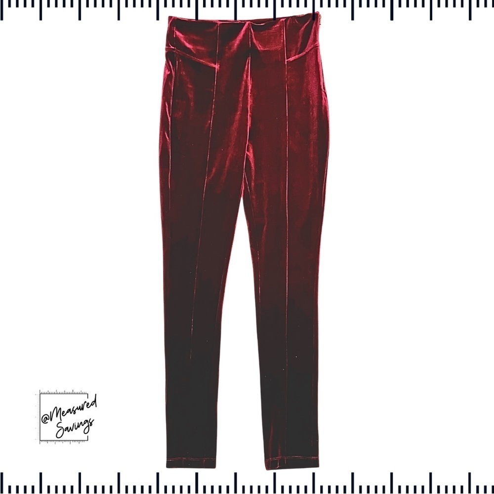 Small - EUC Red Velour High-Waisted Slim Fit Pants - Forever 21